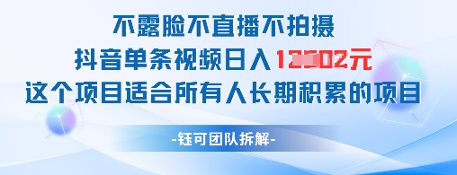 不露脸不直播不拍摄抖音单条视频日入1k+这个项目适合所有人长期积累的项目-极光网创