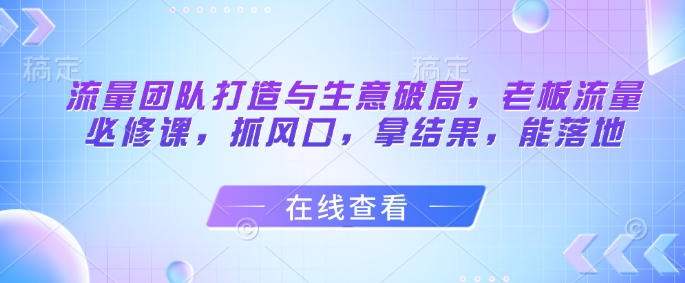 流量团队打造与生意破局,老板流量必修课,抓风口,拿结果,能落地-极光网创