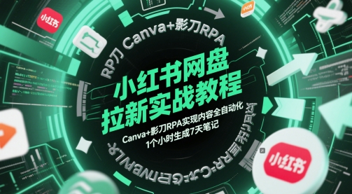 小红书网盘拉新实战教程，Canva+影刀RPA实现内容全自动化，1个小时生成7天笔记-极光网创