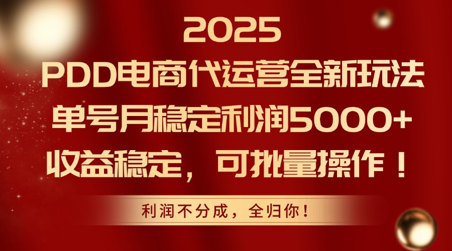 2025PDD电商代运营全新玩法，单号月稳定利润5000+，收益稳定，可批量操作-极光网创