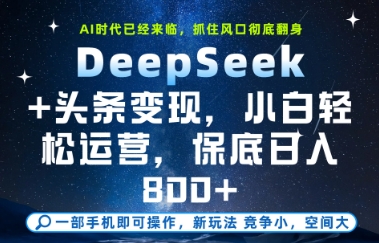 DeepSeek+头条变现，保姆级教学，小白轻松上手，日入8张+【揭秘】-极光网创