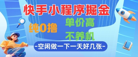 快手小程序掘金，纯0撸，单价高不养机 利用空闲时间做一做，一天好几张【揭秘】-极光网创