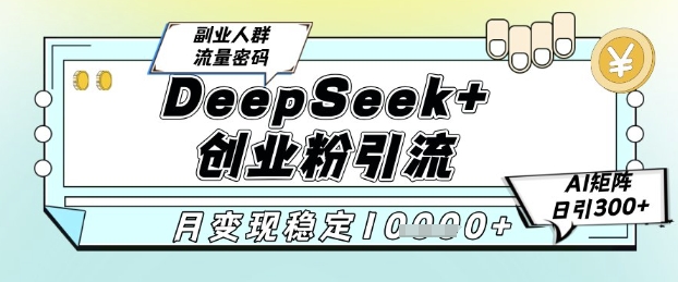 DeepSeek+创业粉精准引流,全新分享课4.0玩法,AI矩阵日引300+,多种变现方式,稳定月入1W-极光网创
