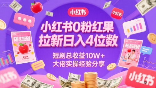 小红书0粉红果短剧拉新日入4位，数短剧总收益10W+大佬实操经验分享-极光网创