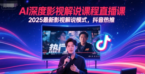AI深度影视解说课程直播课，2025最新影视解说模式，抖音热推-极光网创