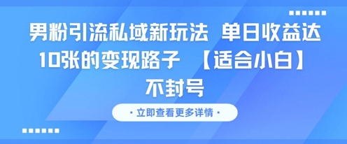 男粉引流私域新玩法，单日收益达10张的变现路子 【适合小白】不封号-极光网创