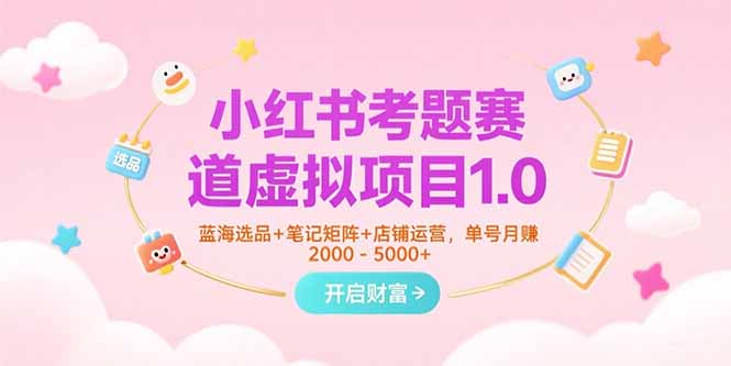 小红书考题赛道虚拟项目1.0，蓝海选品+笔记矩阵+店铺运营，单号月赚5000+-极光网创