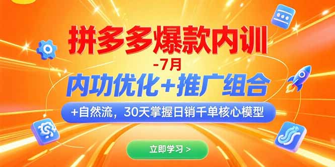 拼多多爆款内训-7月 内功优化+推广组合+自然流 30天掌握日销千单核心模型-极光网创