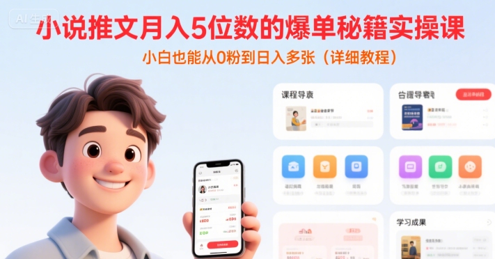 小说推文月入5位数的爆单秘籍实操课，，小白也能从0粉到日入多张(详细教程)-极光网创