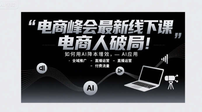 电商峰会最新线下课，电商人破局，如何用AI降本增效，AI应用-全域推广-直播运营-付费流量-极光网创
