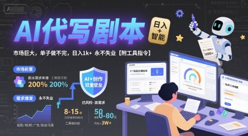 AI代写剧本，市场巨大，单子做不完，日入1k+ 永不失业【附工具指令】-极光网创