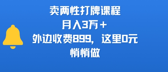 卖两性打牌课程，月入3W+外边收费899的课程，这里0元，悄悄做-极光网创