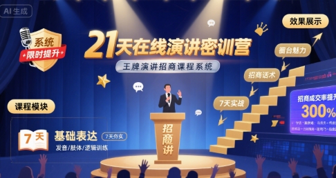 21天在线演讲密训营，王牌演讲招商课程系统-极光网创