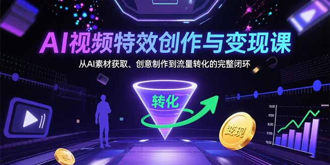 AI视频特效创作与变现课：从AI素材获取、创意制作到流量转化的完整闭环-极光网创