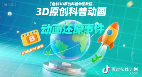 自制3D原创科普动画教程，动画还原事件，抖音最新热门赛道，可过伙伴计划-极光网创