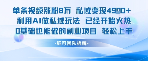 单条视频私域变现4.9k+利用AI做私域玩法 已经开始火热0基础也能做的副业项目轻松上手-极光网创