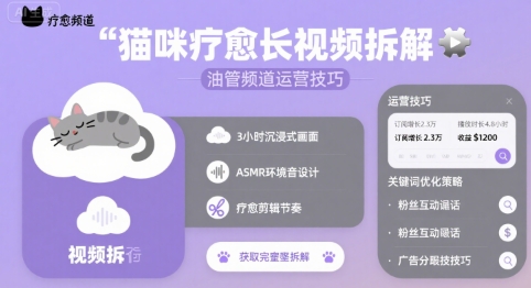 猫咪疗愈长视频拆解 &油管频道运营技巧-极光网创