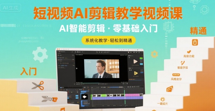 短视频AI剪辑教学视频课，入门到精通-极光网创