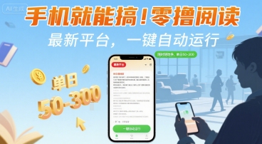 手机就能搞！零撸阅读挂G，最新平台，一键自动运行，随时随地挣，单日50-3张+【揭秘】-极光网创