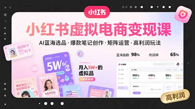小红书虚拟电商变现课，AI蓝海选品，爆款笔记创作，矩阵运营，高利润玩法-极光网创