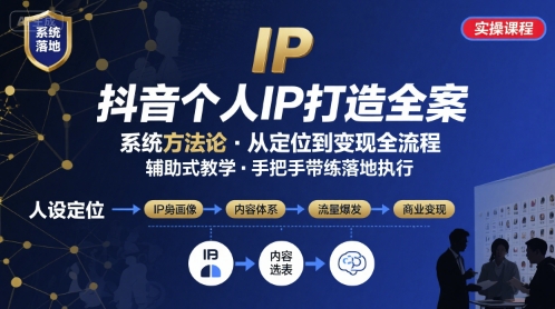 抖音个人IP系统落地实操大课，实操课程，辅助落地-极光网创