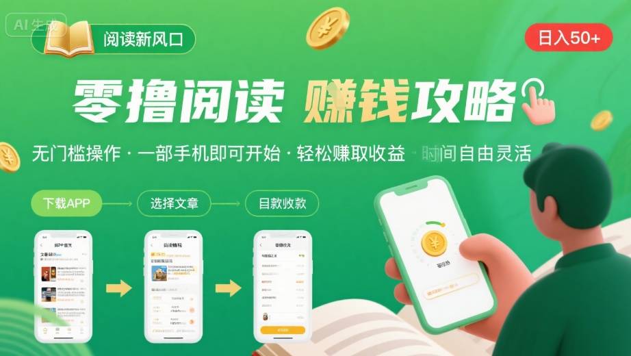 零撸阅读新风口，无门槛轻松挣，一部手机，日入 50-3张【揭秘】-极光网创