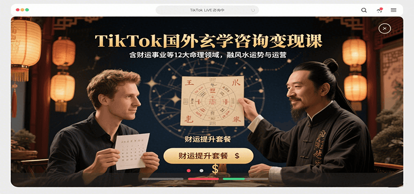 TikTok国外玄学咨询变现课，含财运事业等12大命理领域，融风水运势与运营-极光网创