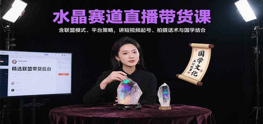 水晶赛道直播带货课：含联盟模式、平台策略，讲短视频起号、拍摄话术与国学结合-极光网创