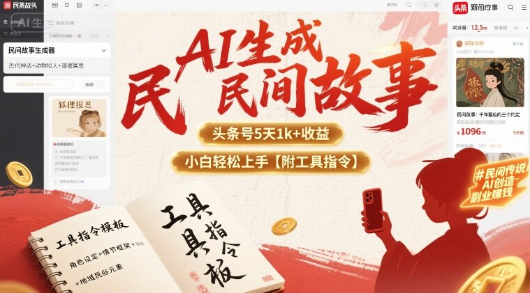 AI生成民间故事，头条号5天1k+，小白轻松上手【附工具指令】-极光网创