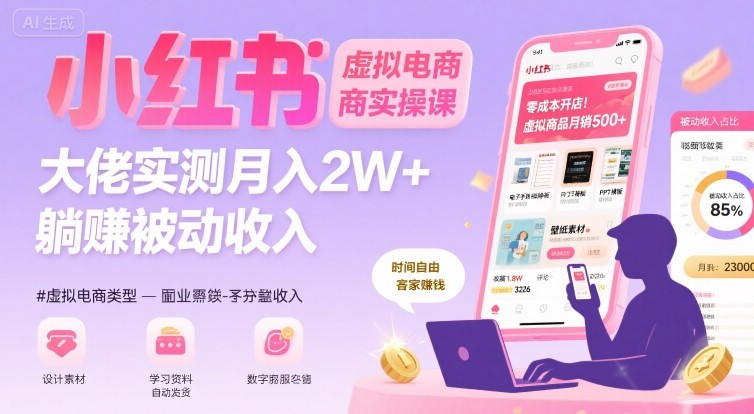 小红书虚拟电商，大佬实测月入2W+，实现被动收入-极光网创
