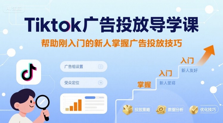 Tiktok广告投放导学课，帮助刚入门的新人掌握广告投放技巧-极光网创