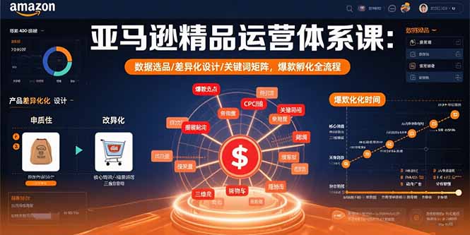 亚马逊精品运营体系课：数据选品/差异化设计/关键词矩阵，爆款孵化全流程-极光网创