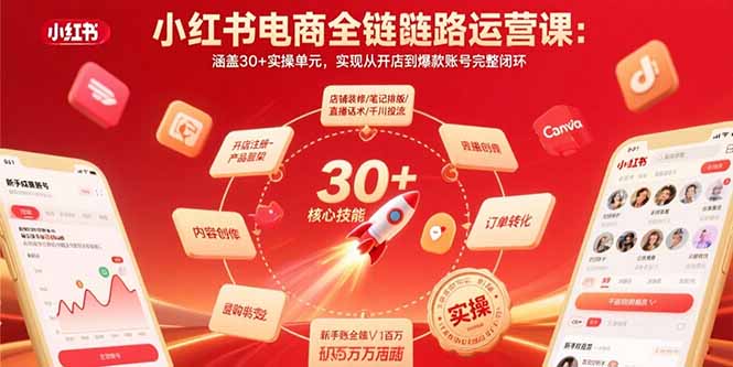 小红书电商全链路运营课：涵盖30+实操单元，实现从开店到爆款账号完整闭环-极光网创