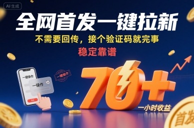 全网首发一键拉新项目，不需要回传，接个验证码就完事，稳定靠谱，一小时收益70+【揭秘】-极光网创