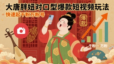 大唐胖妞对口型爆款短视频玩法,快速起千粉万粉号-极光网创