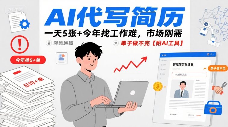 AI代写简历,一天5张+今年找工作难,市场刚需,单子做不完【附AI工具】-极光网创