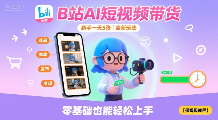 B站AI短视频带货，新手一天5张，全新玩法【保姆级教程】-极光网创