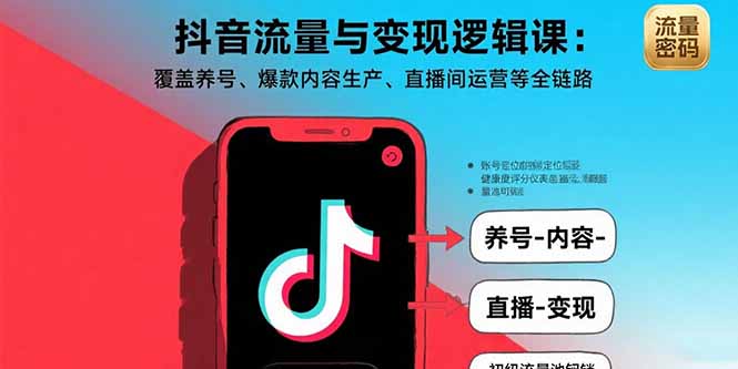 抖音流量与变现逻辑课:覆盖养号、爆款内容生产、直播间运营等全链路-极光网创
