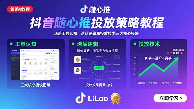 抖音随心推投放策略教程：涵盖工具认知、选品逻辑和投放技术三大核心模块-极光网创