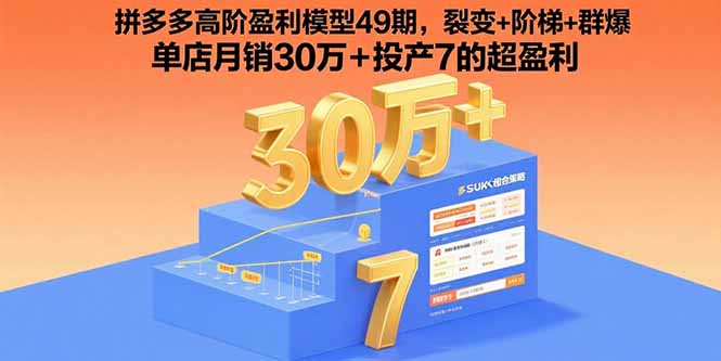 拼多多高阶盈利模型49期，裂变+阶梯+群爆  单店月销30万+投产7的超盈利-极光网创