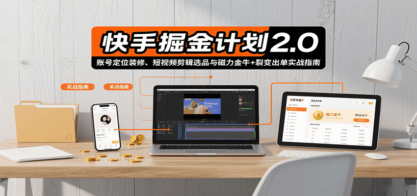 快手掘金计划2.0，账号定位装修、短视频剪辑选品与磁力金牛+裂变出单实战指南-极光网创