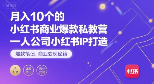 月入10个的小红书商业爆款私教营，一人公司小红书IP打造，爆款笔记，商业变现秘籍-极光网创