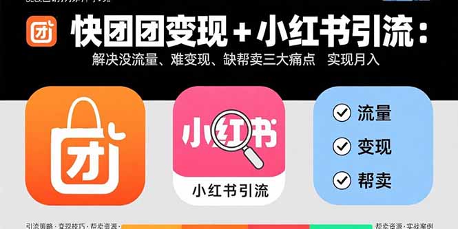 快团团变现+小红书引流：解决没流量、难变现、缺帮卖三大痛点 实现月入3w+-极光网创