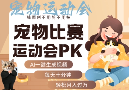 AI一键生成宠物比赛运动会PK视频，纯原创不用剪不用拍，每天十分钟，轻松月入过1W+-极光网创