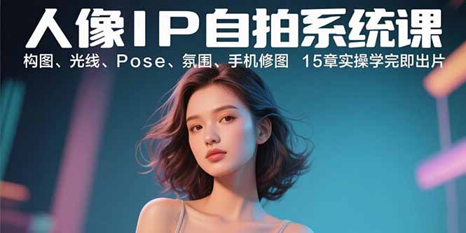 人像IP自拍系统课：构图、光线、Pose、氛围、手机修图 15章实操学完即出片-极光网创