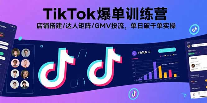 TikTok爆单训练营，店铺搭建/达人矩阵/GMV投流，单日破千单实操-极光网创