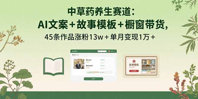 中草药养生赛道：AI文案+故事模板+橱带货，45条作品涨粉13w+单月变现1万+-极光网创