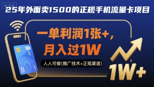 25年外面卖1500的正规手机流量卡项目，一单利润1张+，月入过1W，人人可做(推广技术+正规渠道)【揭秘】-极光网创