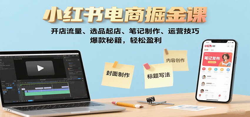 小红书电商掘金课：开店流量、选品起店、笔记制作、运营技巧，爆款秘籍，轻松盈利-极光网创