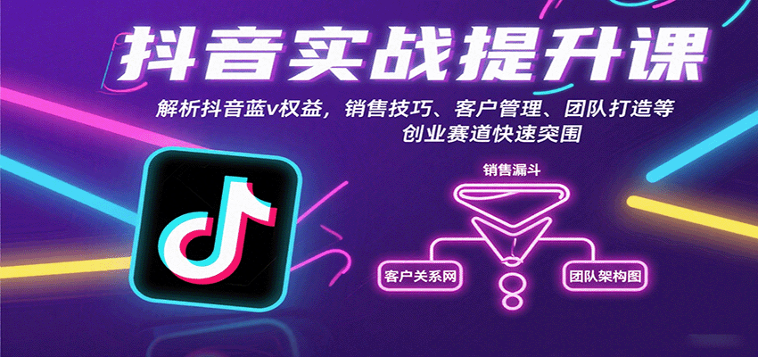 抖音实战提升课：解析抖音蓝v权益，销售技巧、客户管理、团队打造等创业赛道快速突围-极光网创